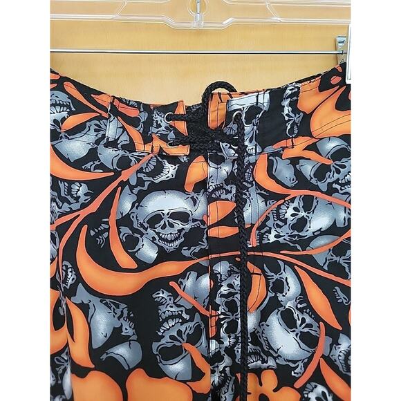 Point Zero Y2K Skull Board Shorts Men's Size M Floral Hibiscus Vintage Trunks - Picture 2 of 5